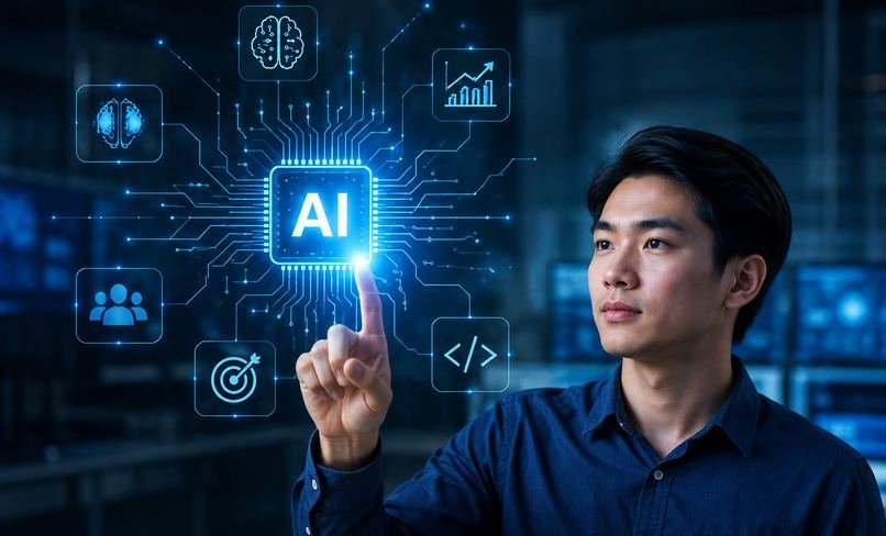 Profesional berinteraksi dengan antarmuka AI